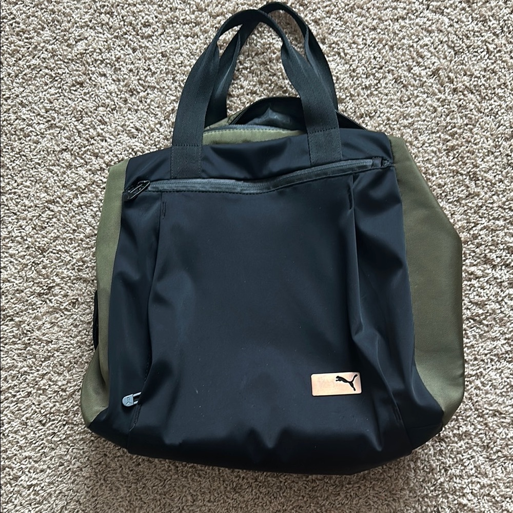 Puma Black and Green Backpack with Durable Fabric